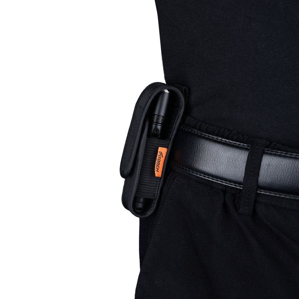 Fitorch EC10 V2.0 flashlight carried in a holster attached to a belt