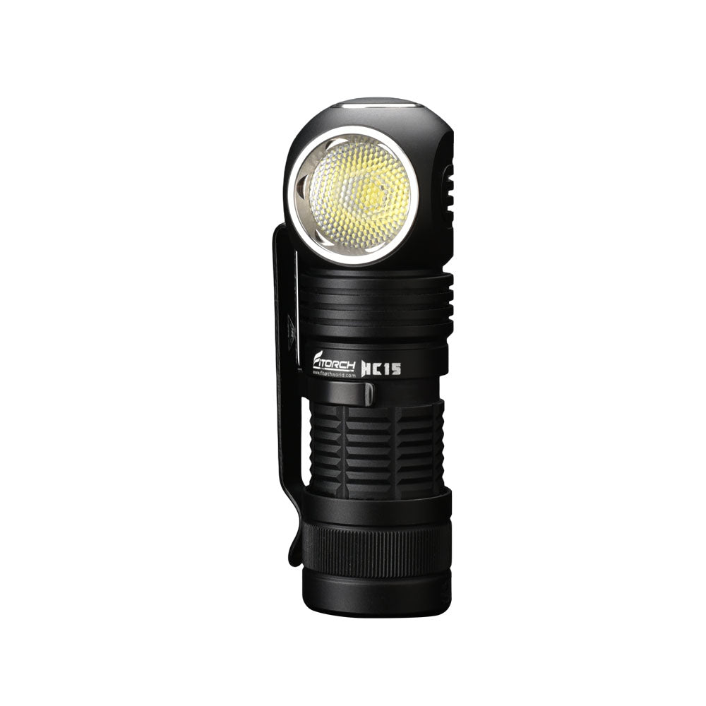 Fitorch HC15 black right-angle headlamp with textured grip and pocket clip