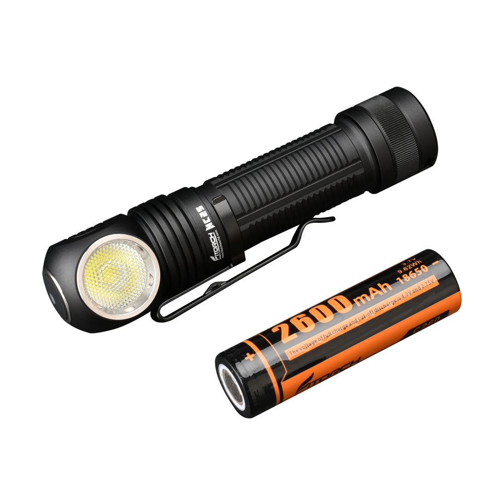 Fitorch HC25 black flashlight and included 2600mAh 18650 battery