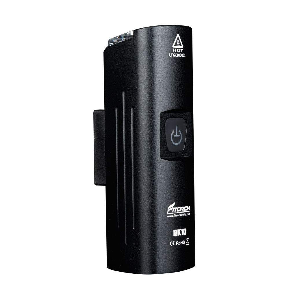 Side view of the Fitorch BK10 bike light with power button and mounting rail