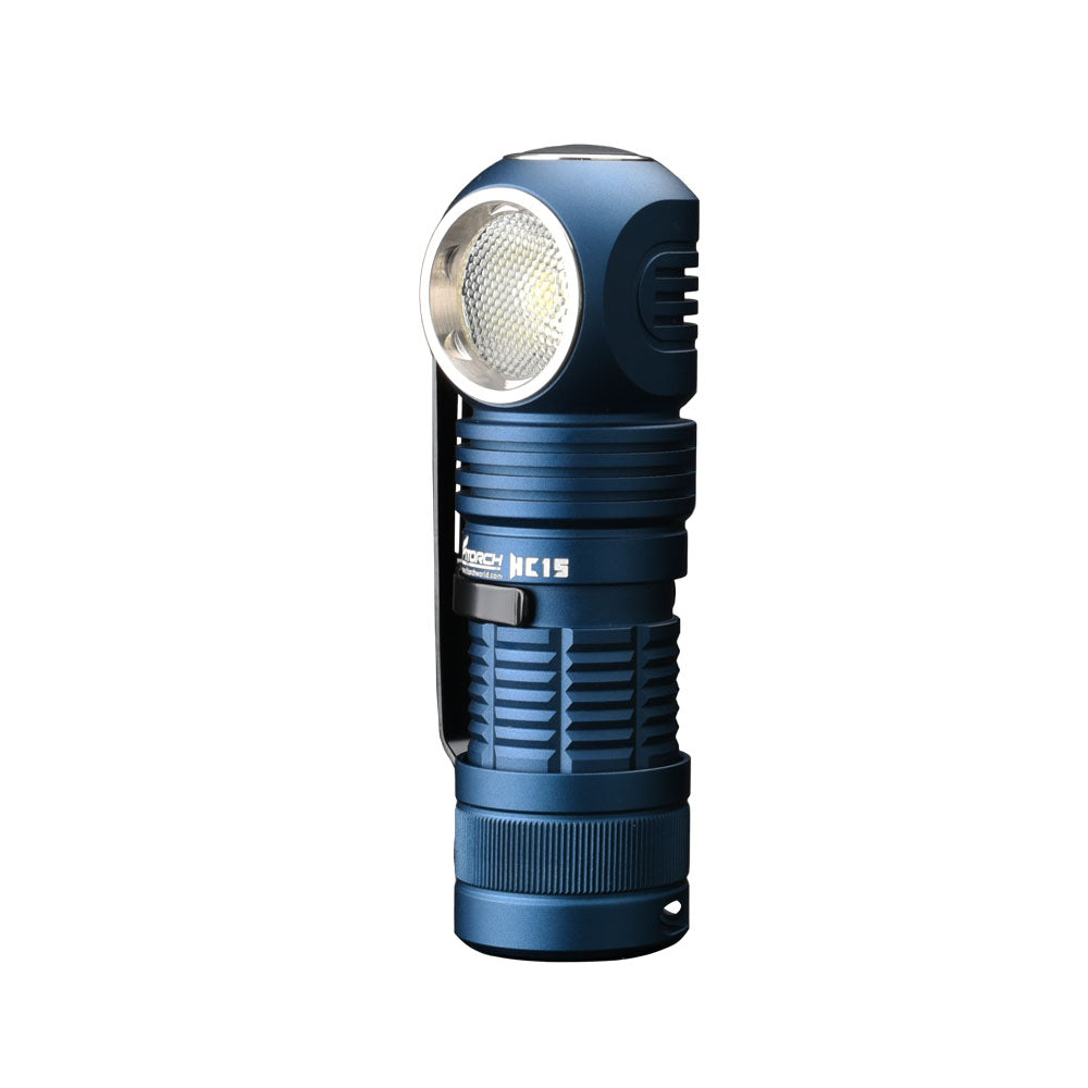 Fitorch HC15 blue right-angle headlamp with textured grip and pocket clip