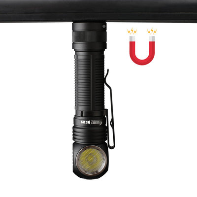 Fitorch HC25 black light attached upside down to a metal surface by its magnetic tail
