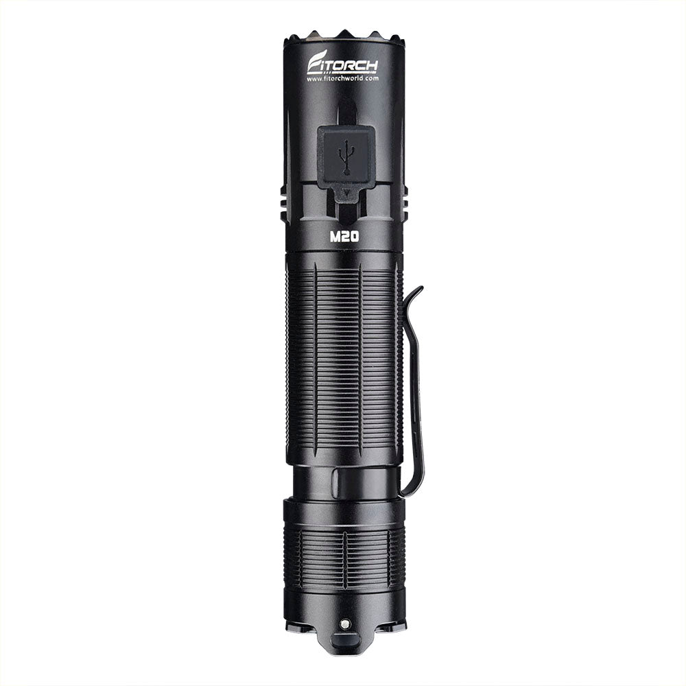 Fitorch M20 upright side view showing the M20 model marking and charging-port cover