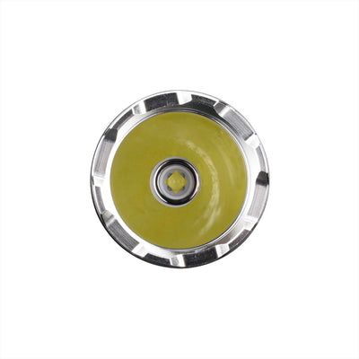 Fitorch P30C front view of the LED and reflector inside the silver bezel