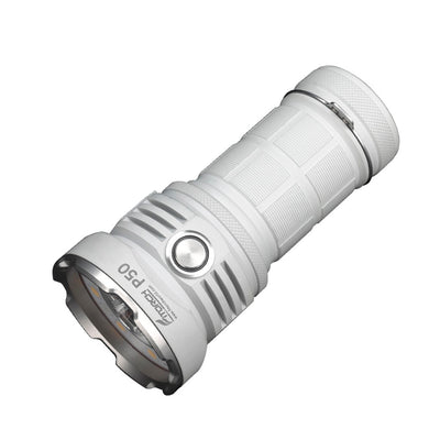 Fitorch P50 white searchlight angled to show the head and side switch