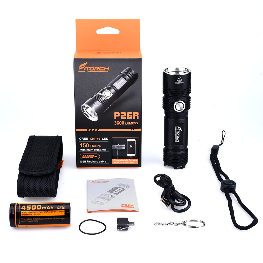 Fitorch P26R rechargeable flashlight 3600lms 26650-4500mAh battery