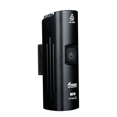 Side view of the Fitorch BK10 bike light with power button and mounting rail