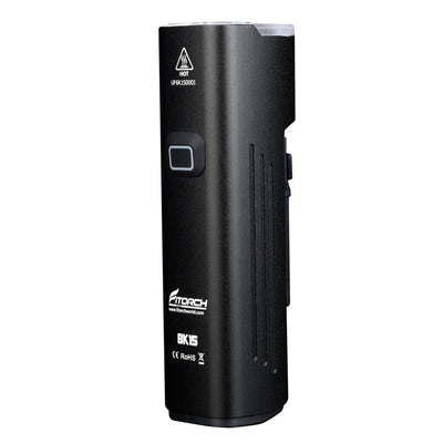 Side view of the Fitorch BK15 bike light with dual-beam housing and side button