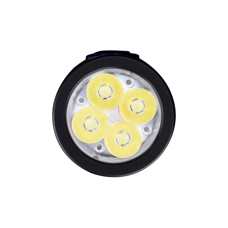 Fitorch P25GT front view of the four LEDs beneath the optical lens