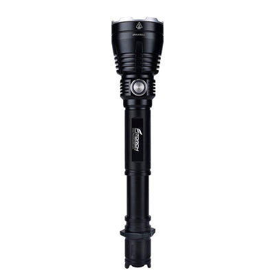 Fitorch PR40 upright flashlight with the metal side switch facing forward