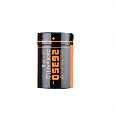 Fitorch UC20 26350 battery with 2000mAh, 3.7V, 7.4Wh and polarity markings