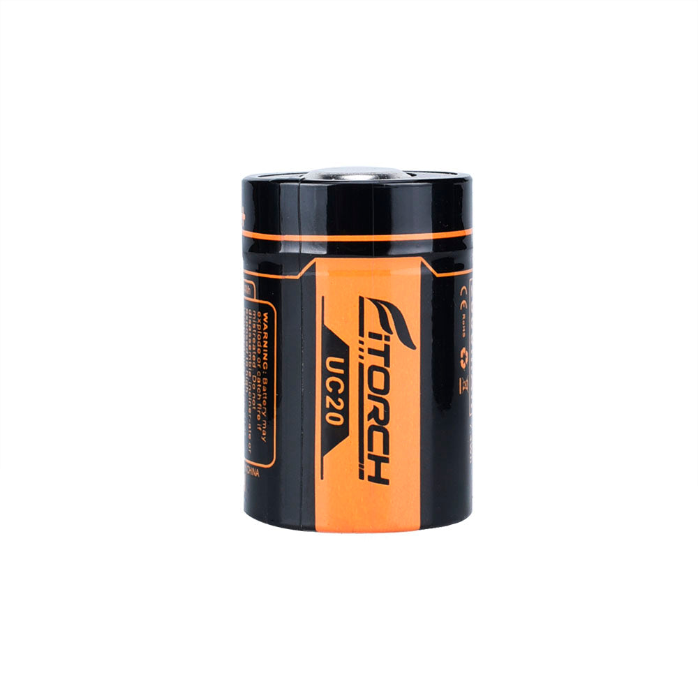 Fitorch UC20 26350 battery upright showing the logo, UC20 model and positive terminal