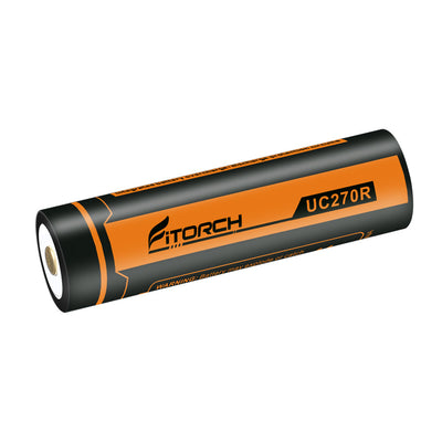 Fitorch UC270R battery angled to show the positive terminal, logo and UC270R model